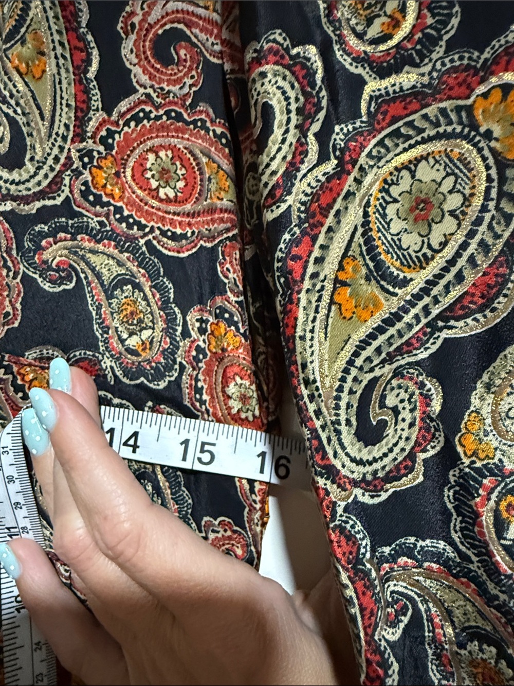 Anthropologie Boho Earthy Whimsical Maxi Dress Artisan Paisley Gold Ruffle L - Picture 9 of 9